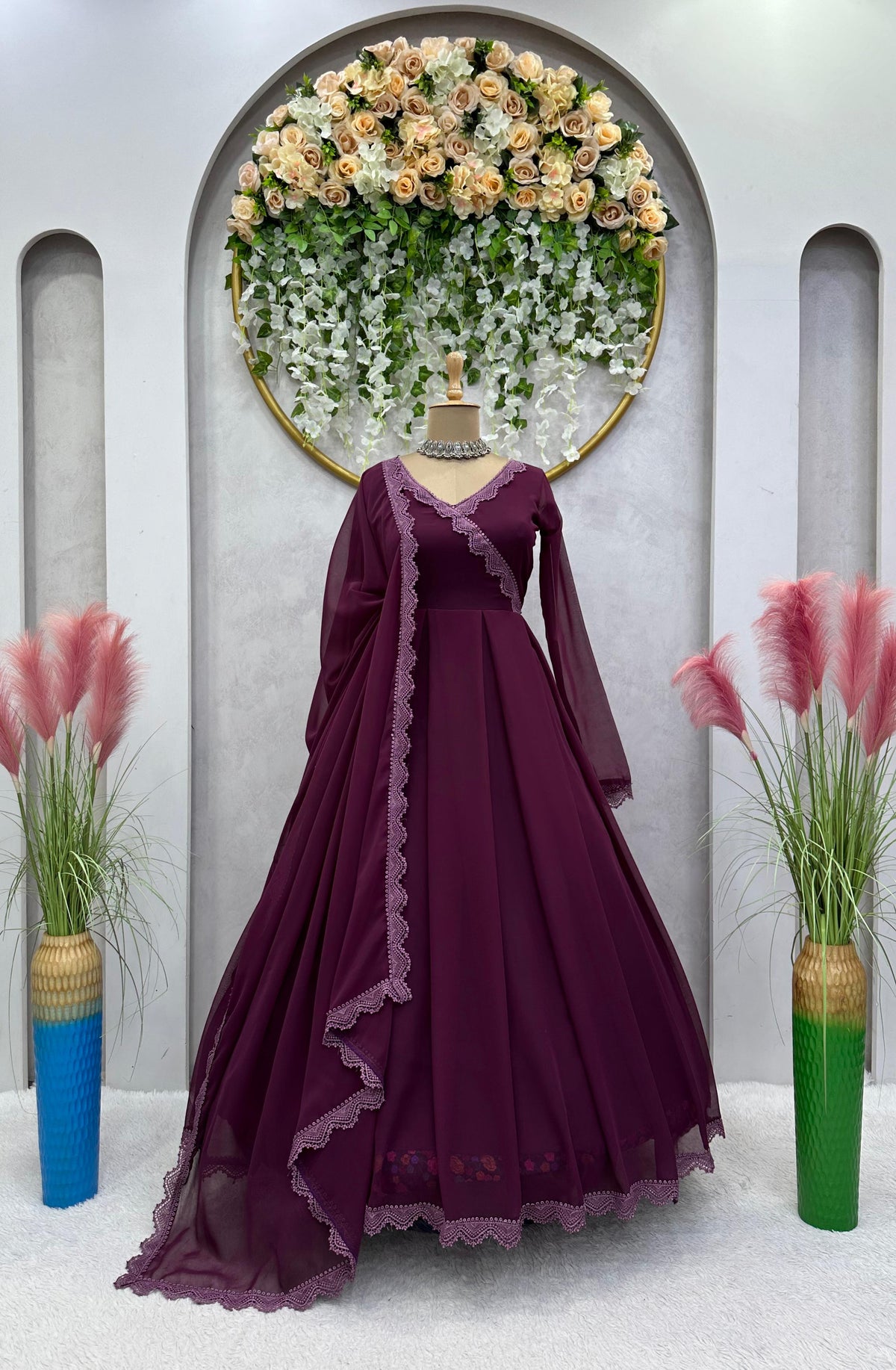 Buy Latest Wine Color Indian Gown Online at Best Price - Joshindia
