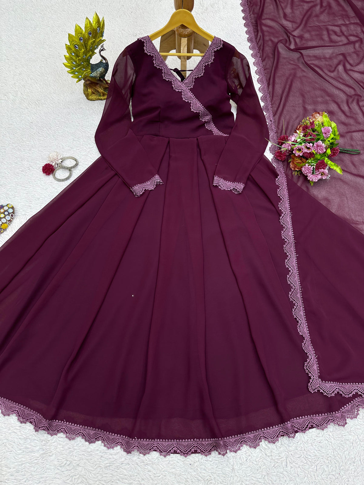 Buy Latest Wine Color Indian Gown Online at Best Price - Joshindia