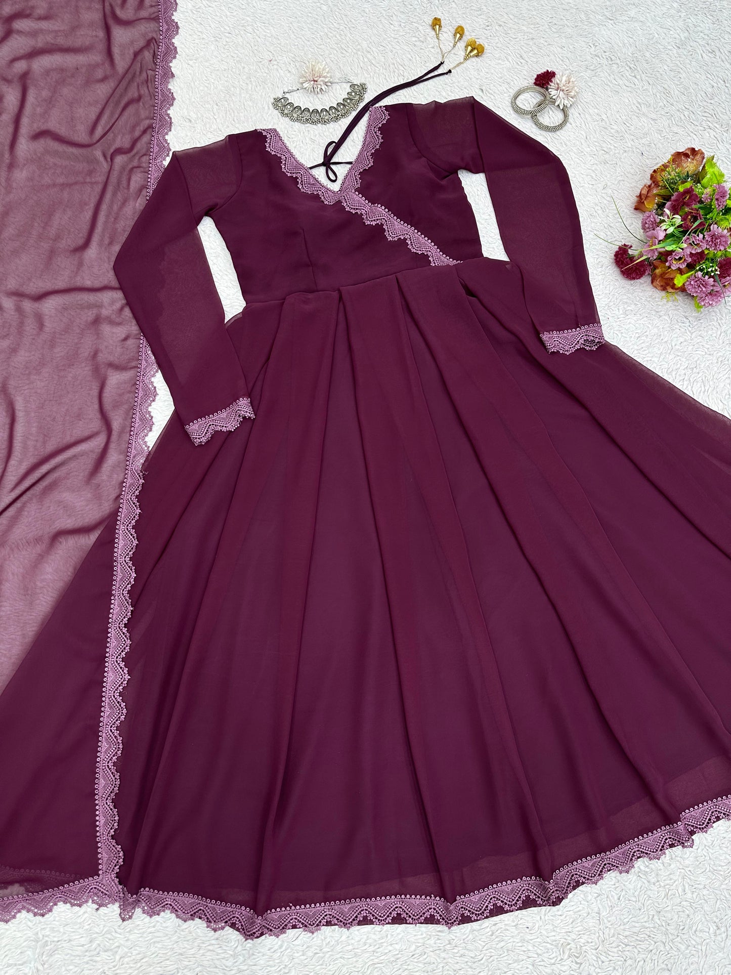 Buy Latest Wine Color Indian Gown Online at Best Price