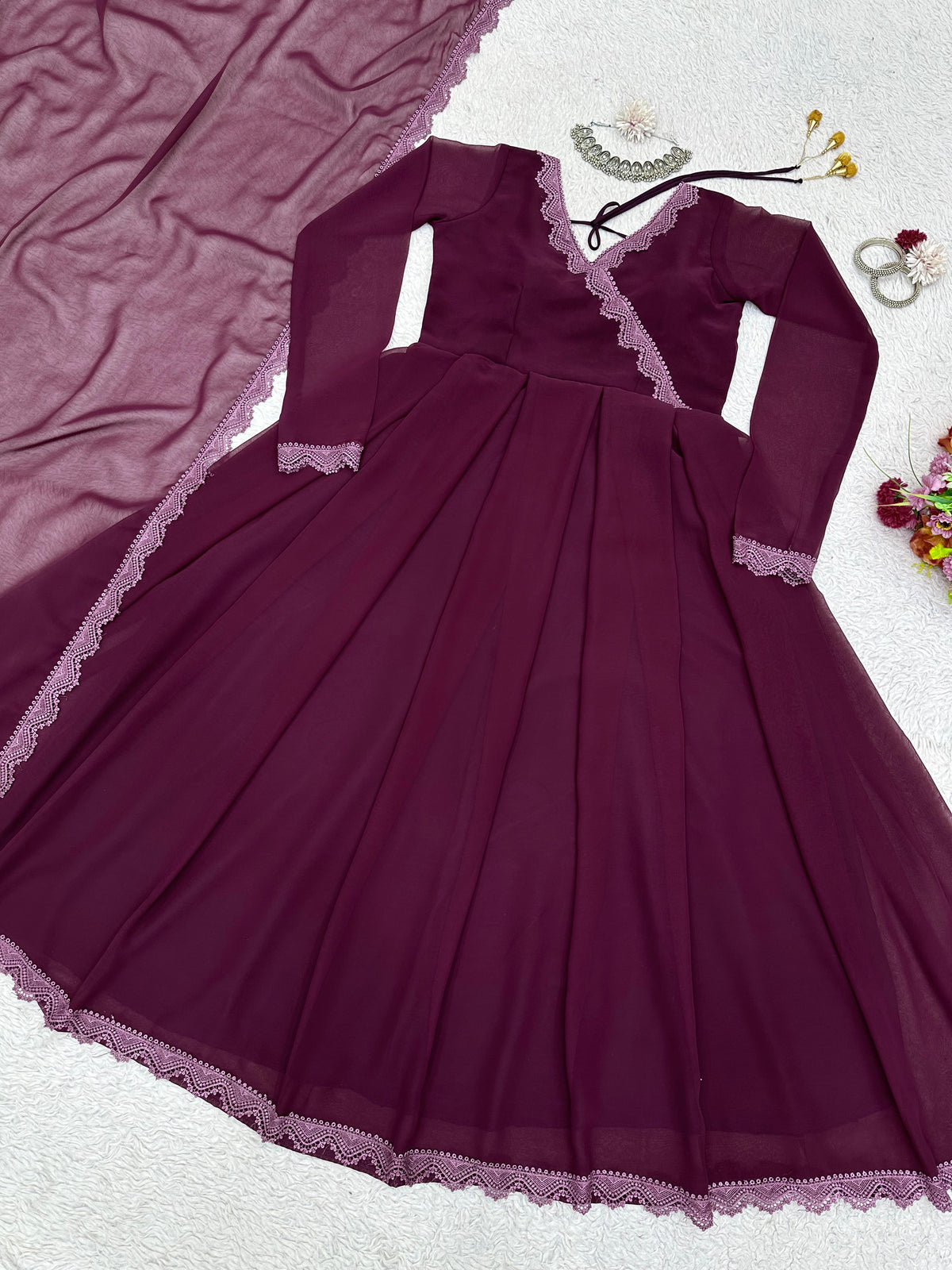 Buy Latest Wine Color Indian Gown Online at Best Price - Joshindia