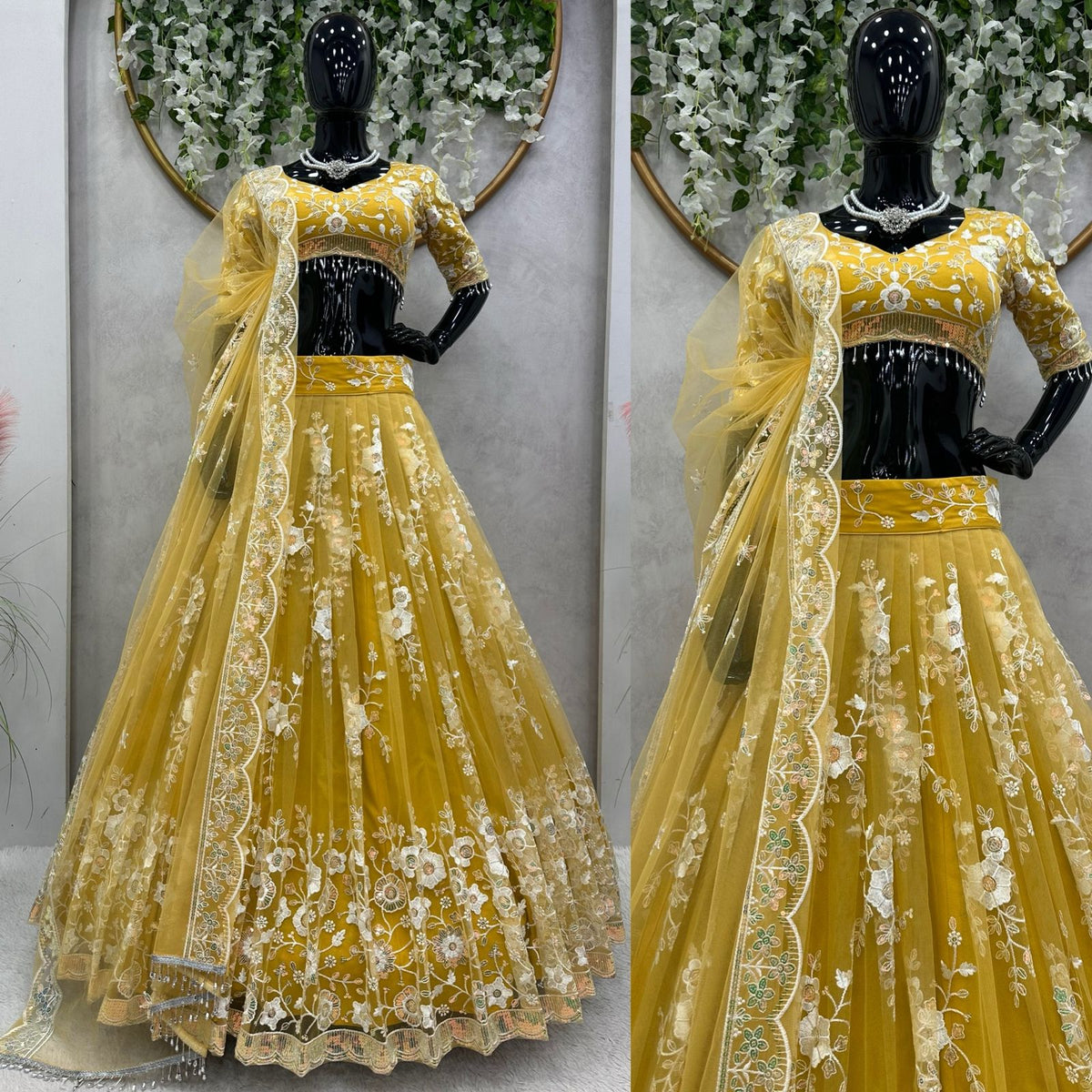 Amazing Soft Net Fabric Sequins Work Lehenga Choli For Women - Joshindia