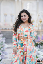 stunning 3 piece koti style indo western suit of printed crop - Joshindia
