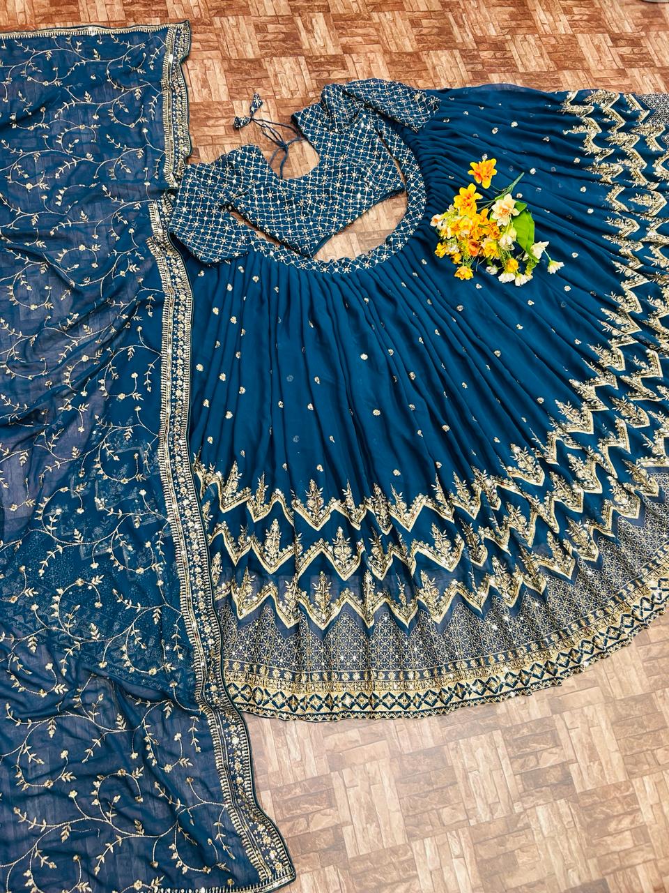 Beautiful embroidery zari work lehenga choli - Joshindia