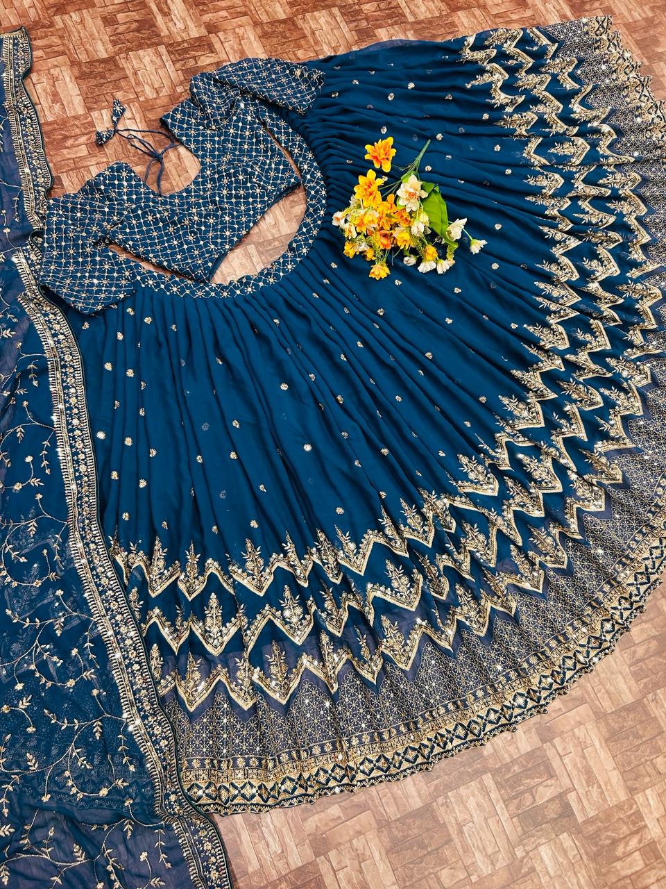 Beautiful embroidery zari work lehenga choli - Joshindia