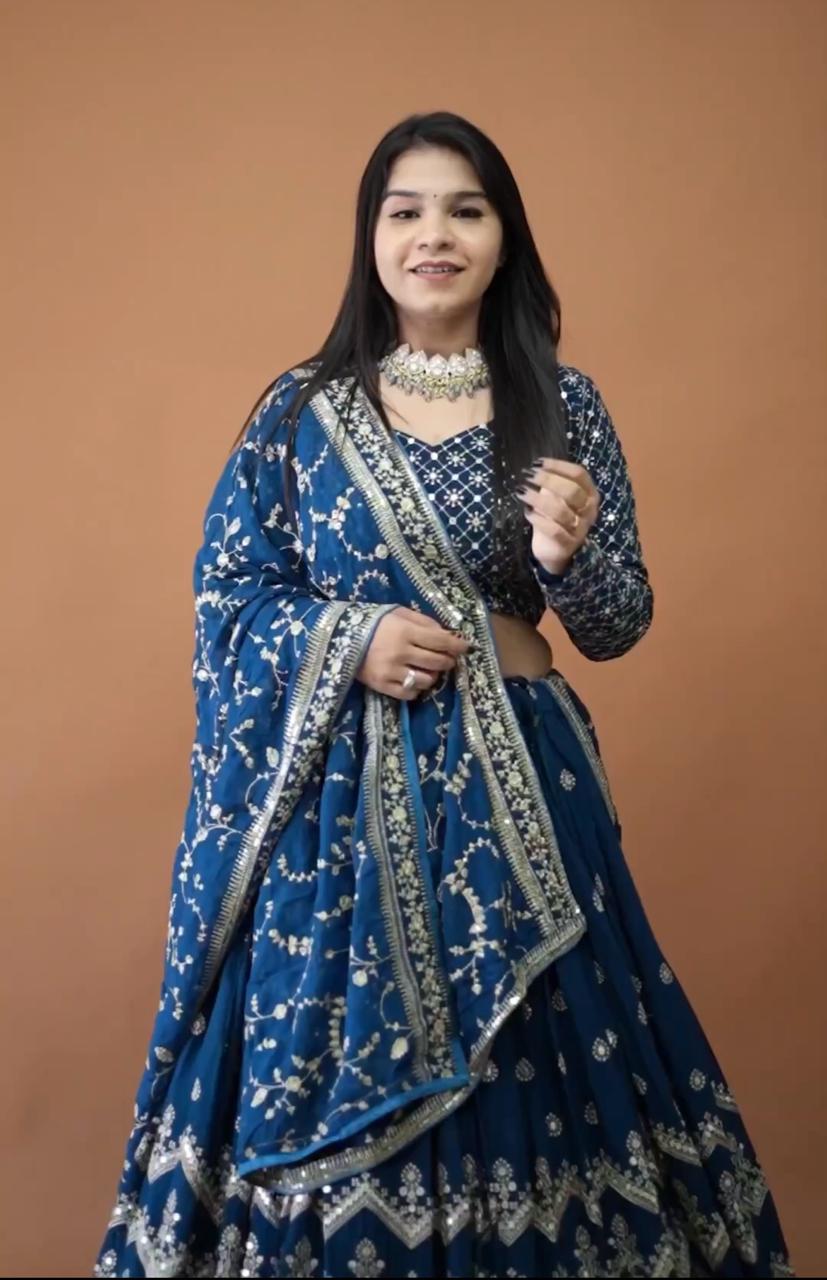 Beautiful embroidery zari work lehenga choli - Joshindia