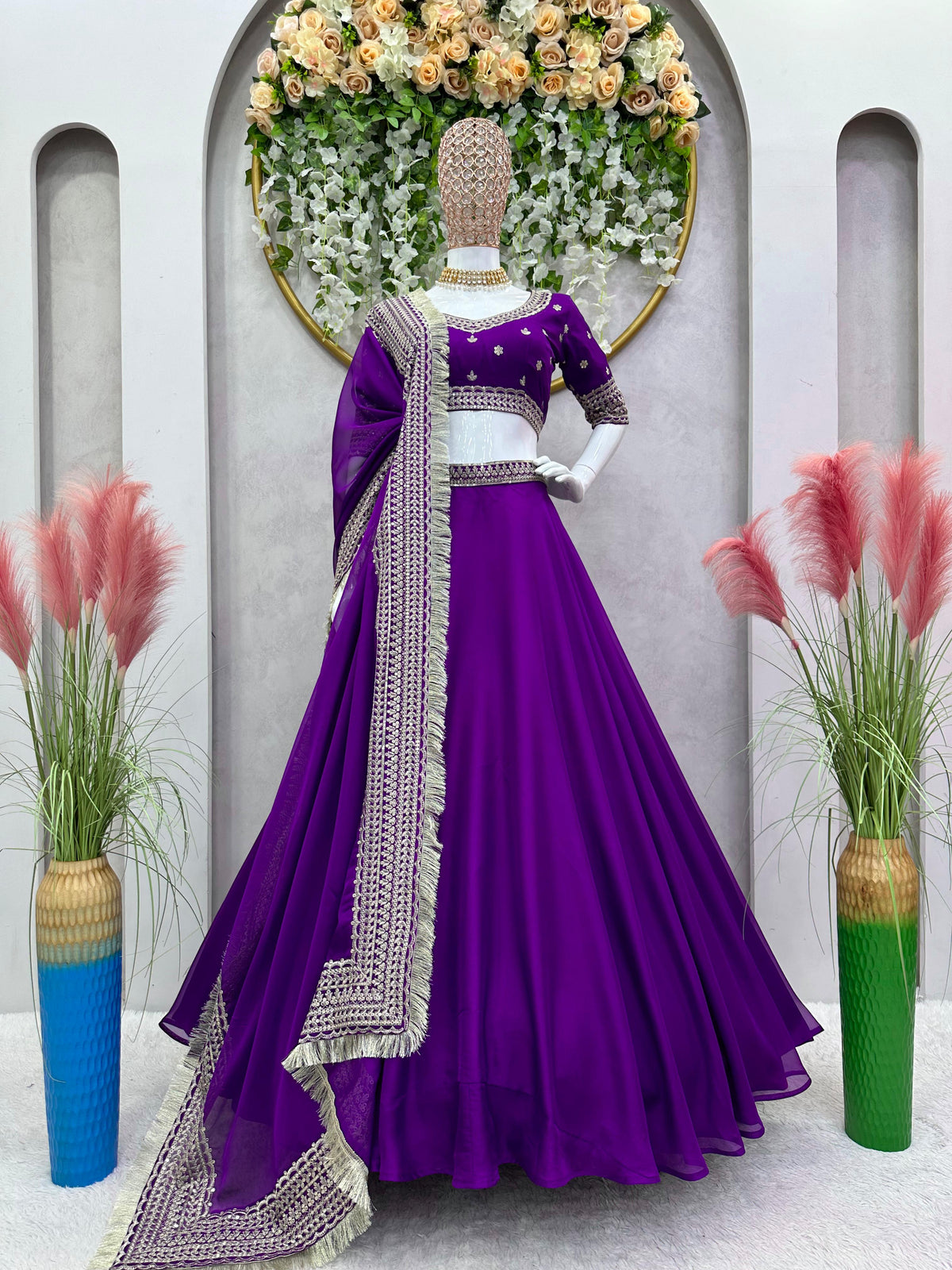 Purple Organza Lehenga With A Heavy Blouse And Dupatta - Joshindia