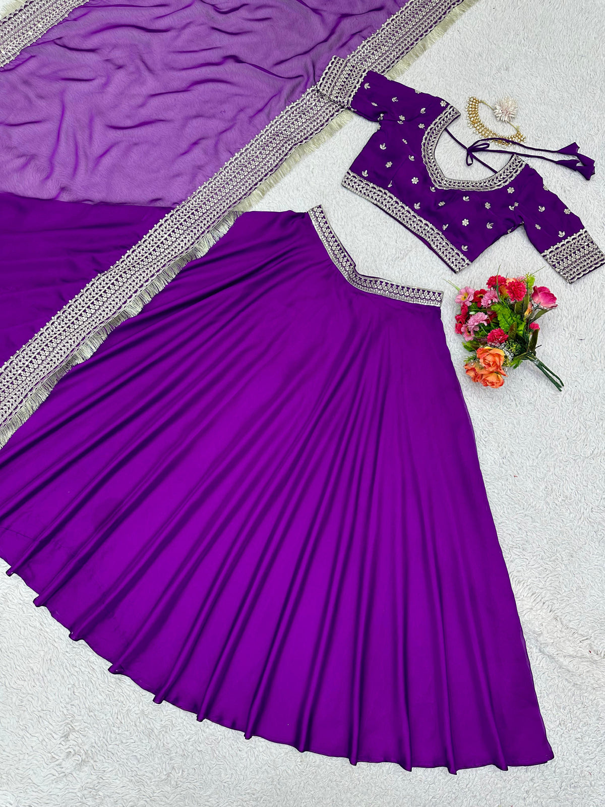 Purple Organza Lehenga With A Heavy Blouse And Dupatta - Joshindia