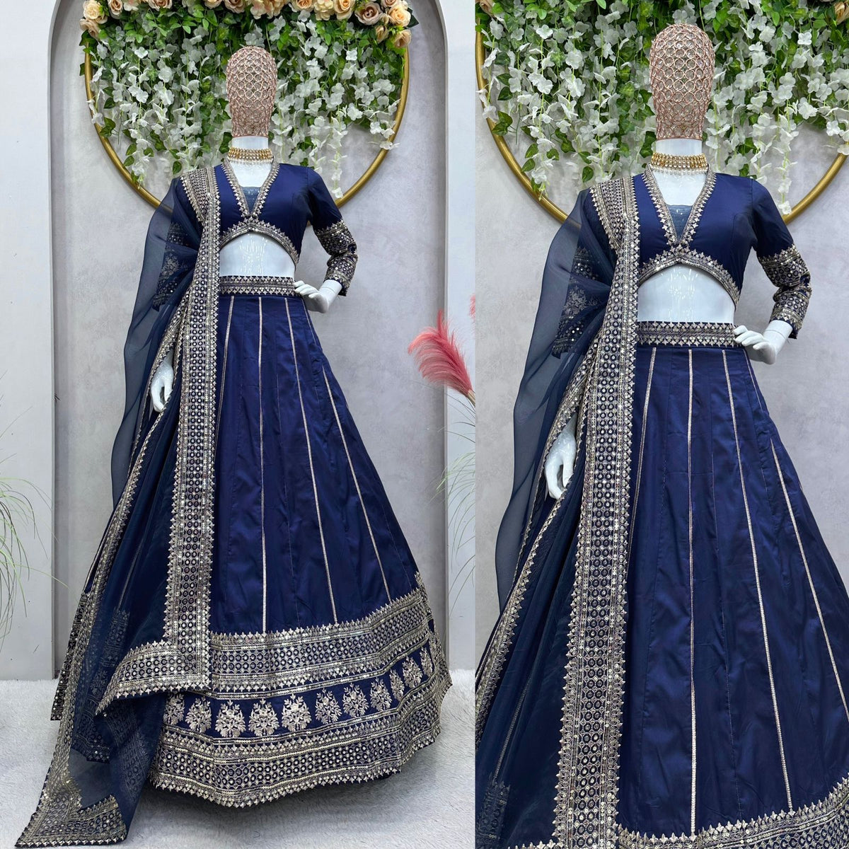 Blue Tapeta silk thread sequence wedding lehenga choli - Joshindia