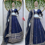Blue Tapeta silk thread sequence wedding lehenga choli - Joshindia