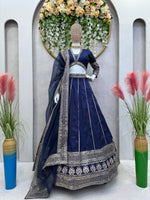 Blue Tapeta silk thread sequence wedding lehenga choli - Joshindia
