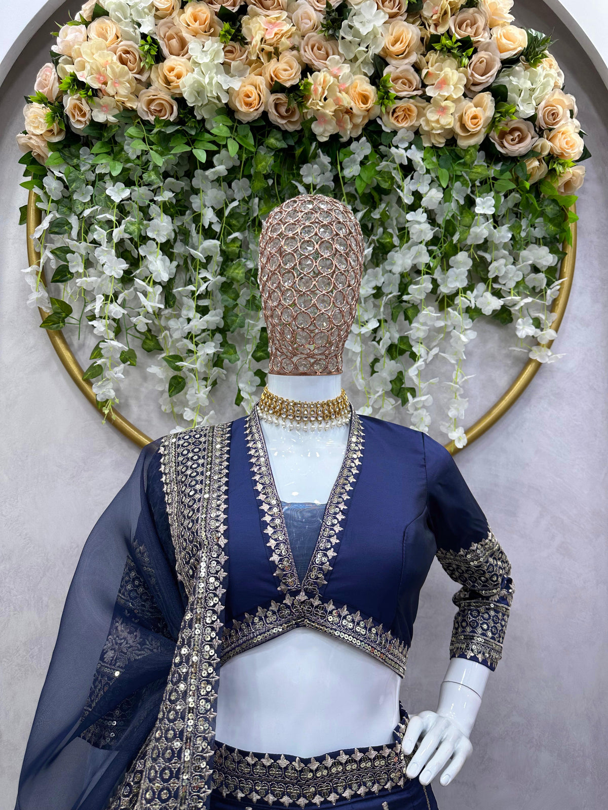 Blue Tapeta silk thread sequence wedding lehenga choli - Joshindia