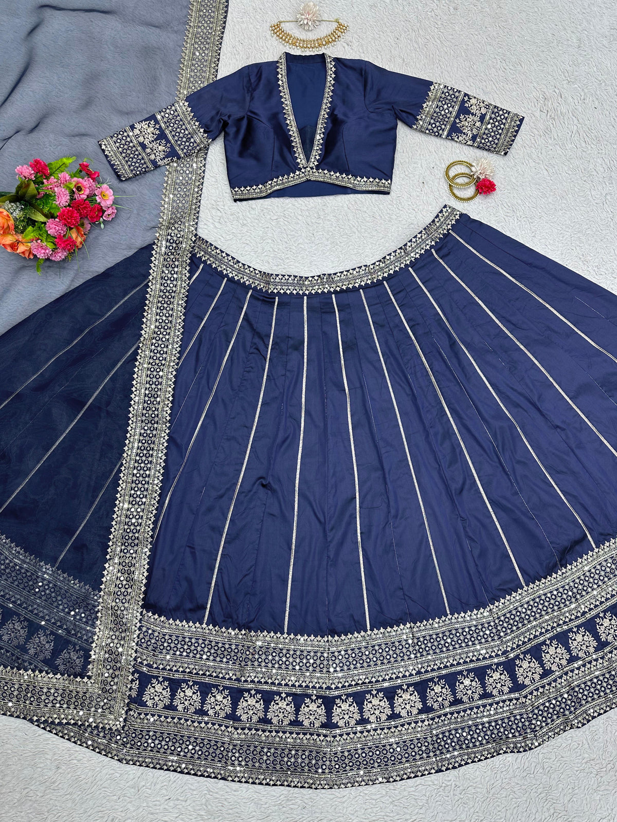 Blue Tapeta silk thread sequence wedding lehenga choli - Joshindia