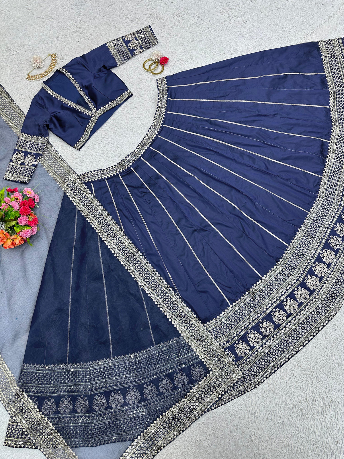 Blue Tapeta silk thread sequence wedding lehenga choli - Joshindia