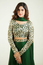 Ivory Lehenga Set With Bottle Green Dupatta - Joshindia