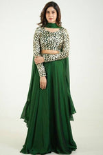 Ivory Lehenga Set With Bottle Green Dupatta - Joshindia
