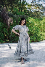 Black And White Abstract Printed A-Line Western Dress - Joshindia