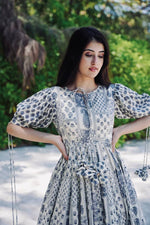 Black And White Abstract Printed A-Line Western Dress - Joshindia