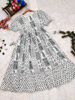 Black And White Abstract Printed A-Line Western Dress - Joshindia