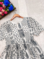 Black And White Abstract Printed A-Line Western Dress - Joshindia