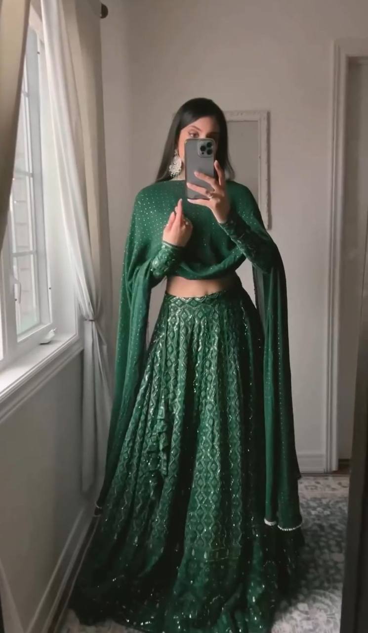 Buy Green Chikankari Lehenga for Women Online - Joshindia