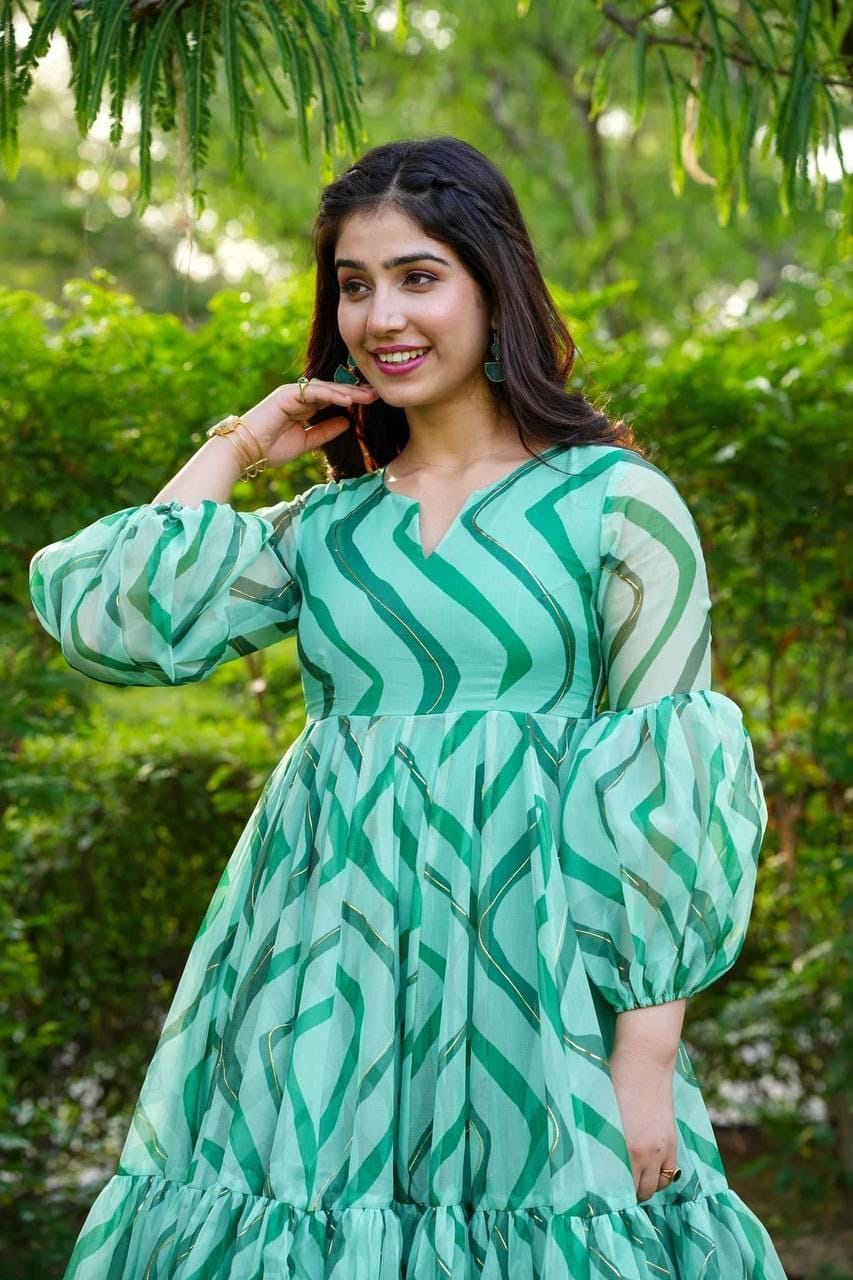 Green Zig Zag Maxi For Women At Best Price Online - Joshindia