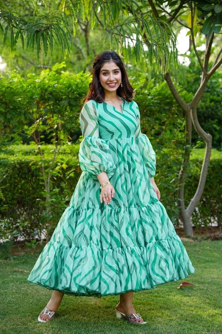 Green Zig Zag Maxi For Women At Best Price Online - Joshindia