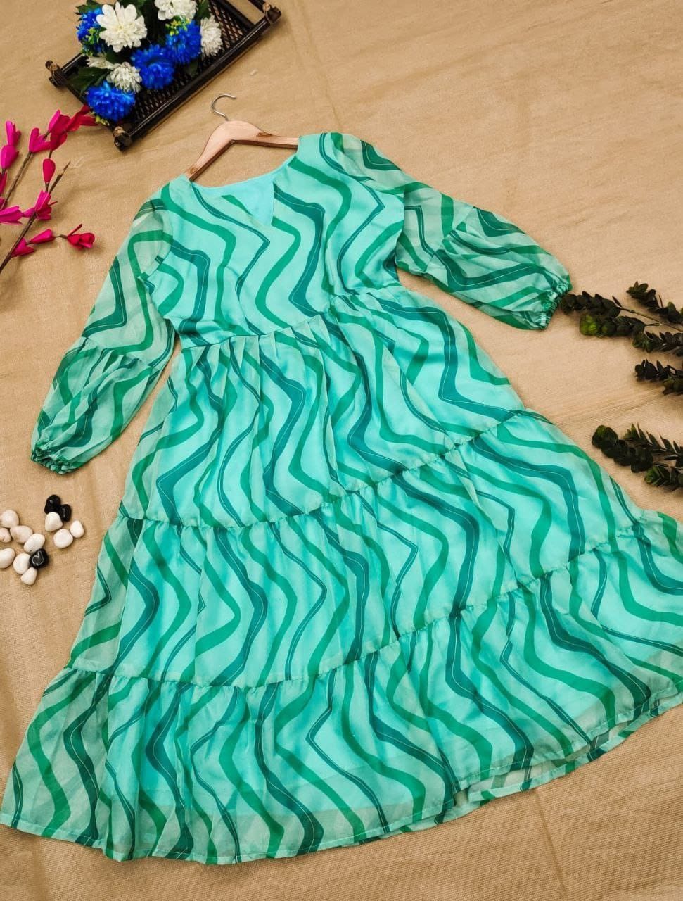 Green Zig Zag Maxi For Women At Best Price Online - Joshindia