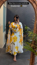 Sunflower Kali Fox Georgette Gown With Dupatta Set - Joshindia