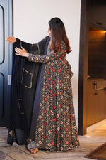 Blue Grey Rayon Anarkali Gown With Dupatta - Joshindia