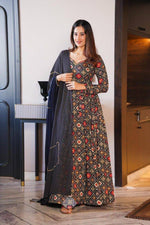 Blue Grey Rayon Anarkali Gown With Dupatta - Joshindia