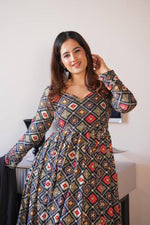 Blue Grey Rayon Anarkali Gown With Dupatta - Joshindia