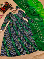Green Bandhani Printed Rayon Long Kurti - Joshindia