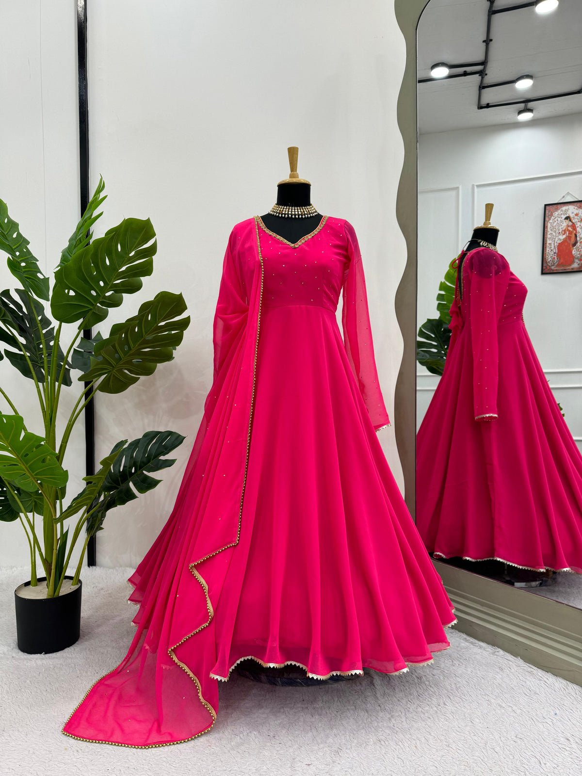 Beautiful Designer Red Faux Georgette Anarkali Suit - Joshindia