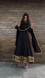 Black georgette thread and sequence work party wear anarkali suit - Joshindia