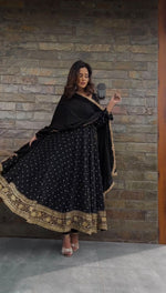 Black georgette thread and sequence work party wear anarkali suit - Joshindia