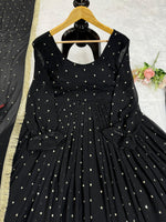Black georgette thread and sequence work party wear anarkali suit - Joshindia