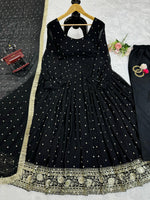 Black georgette thread and sequence work party wear anarkali suit - Joshindia