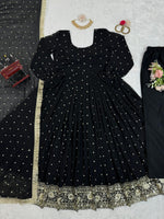 Black georgette thread and sequence work party wear anarkali suit - Joshindia