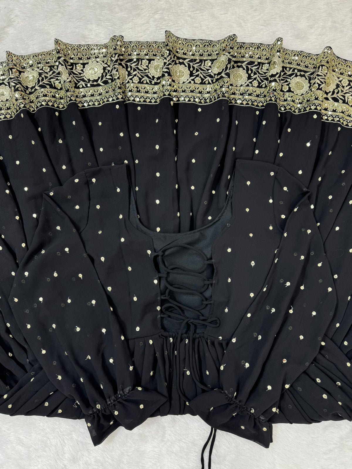 Black georgette thread and sequence work party wear anarkali suit - Joshindia