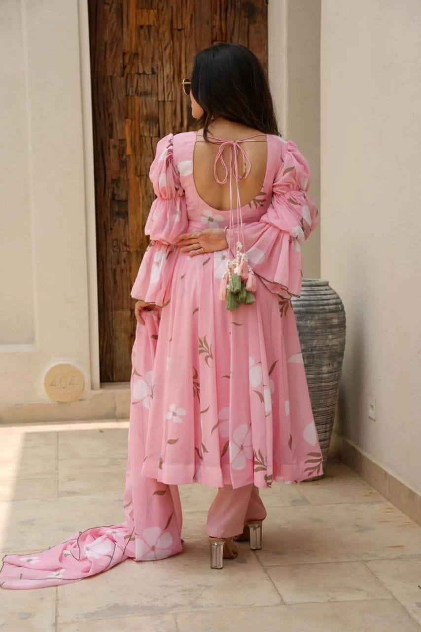 Candy pink georgette suit set
