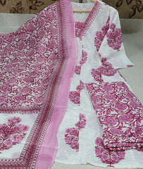 Beautiful white and pink painted cotton kurta set