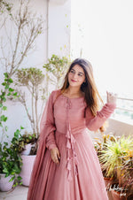 Peach Color Faux Georgette Anarkali Gown With Dupatta