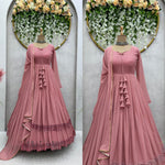 Peach Color Faux Georgette Anarkali Gown With Dupatta