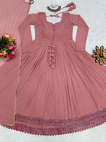 Peach Color Faux Georgette Anarkali Gown With Dupatta