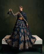 Navy Blue Designer Polo Silk Lehenga Choli with Zari & Sequins Work