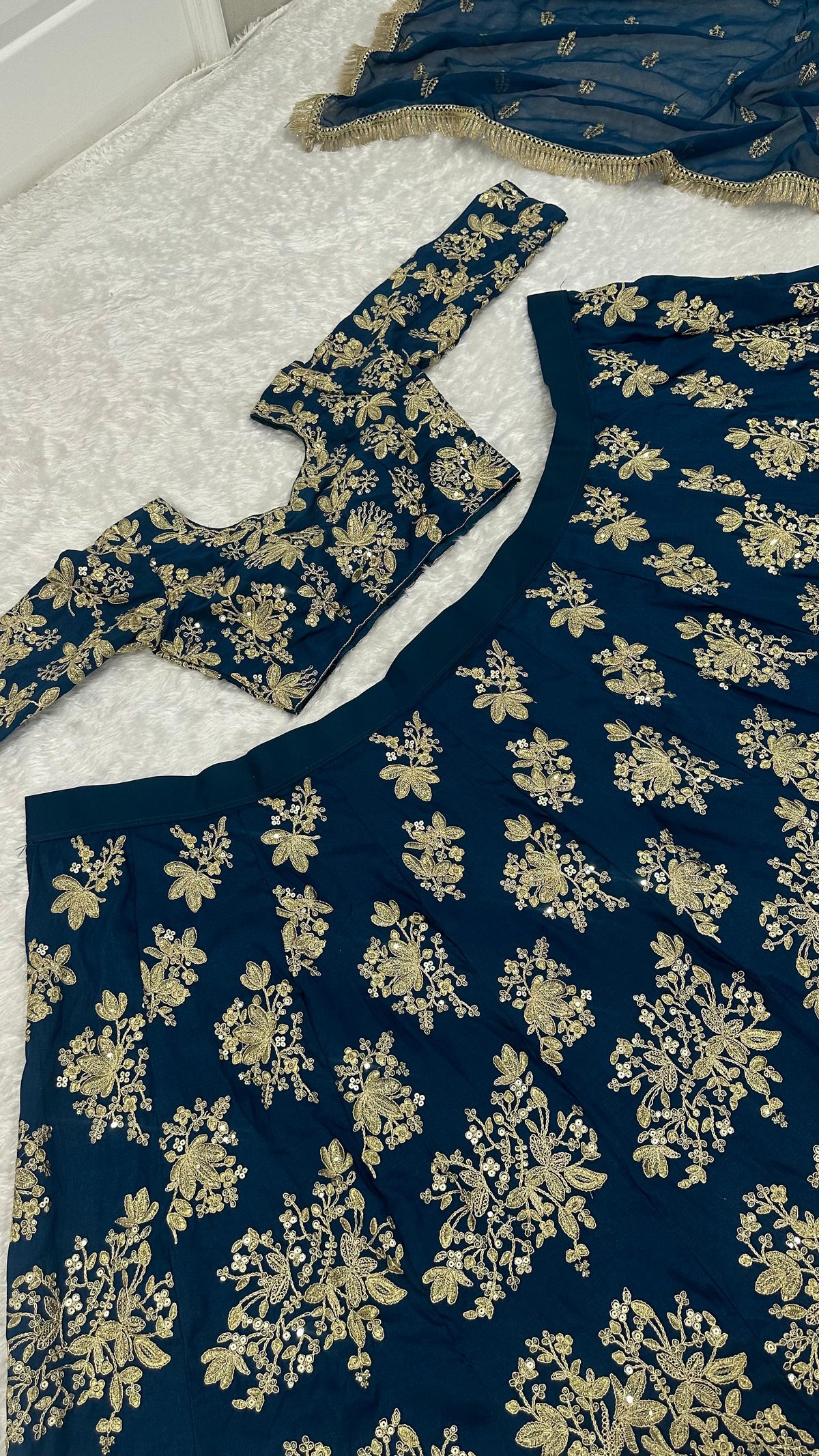 Navy Blue Designer Polo Silk Lehenga Choli with Zari & Sequins Work
