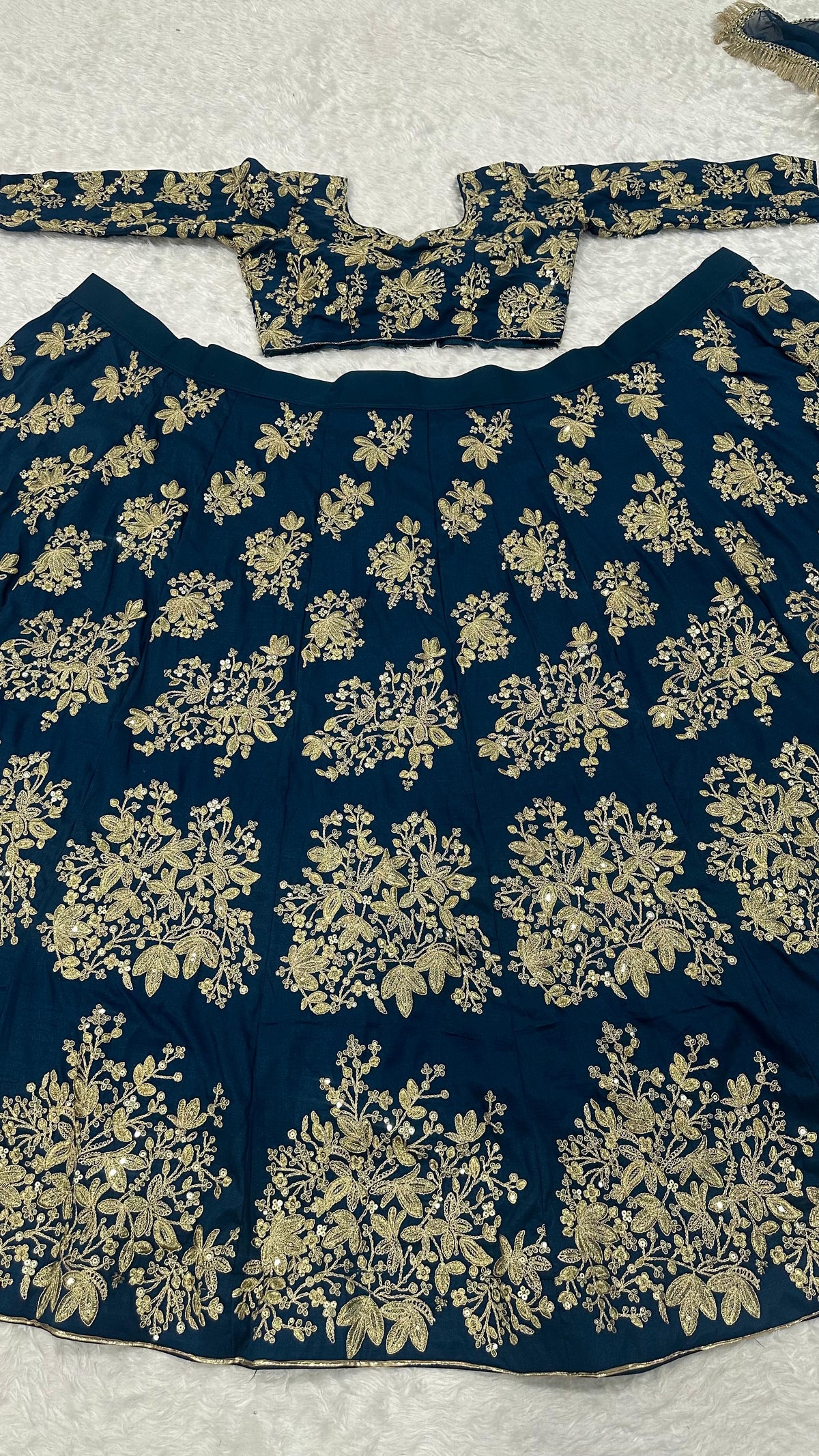 Navy Blue Designer Polo Silk Lehenga Choli with Zari & Sequins Work