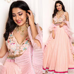 Beige Designer Georgette Lehenga Choli with Frill Border & Organza Dupatta