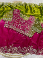 Pink and Green Color Designer Party Wear Saree
