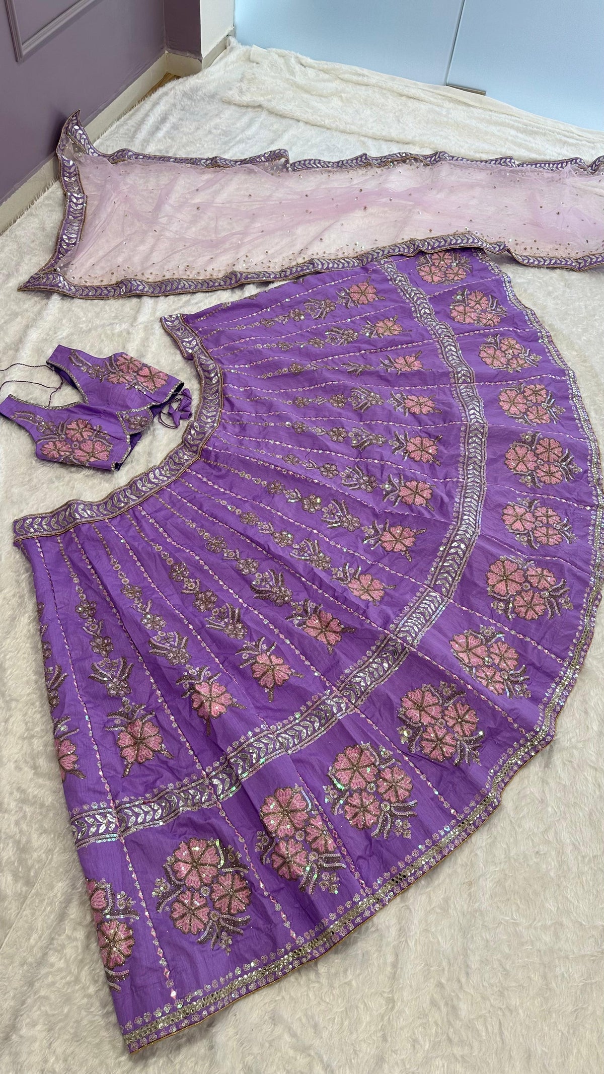Purple Designer Lehenga Choli with Heavy Embroidery & Net Dupatta